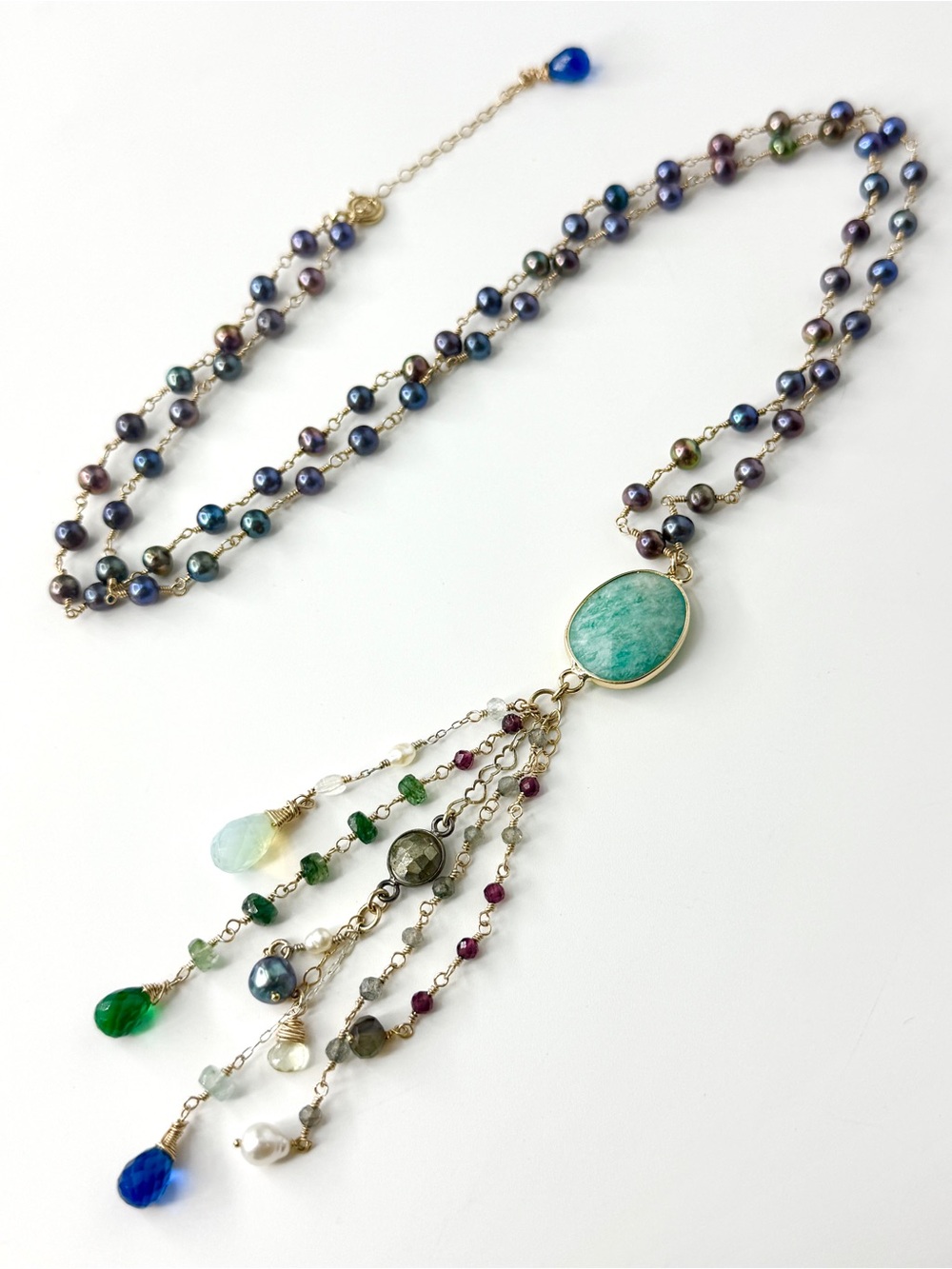 Long Mixed Gemstone Sundance Inspired Necklace, Charm Jewelry